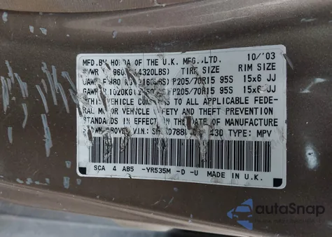 2004 Honda Cr-V Ex z USA, uszkodzony, nr VIN SHSRD78804U212430